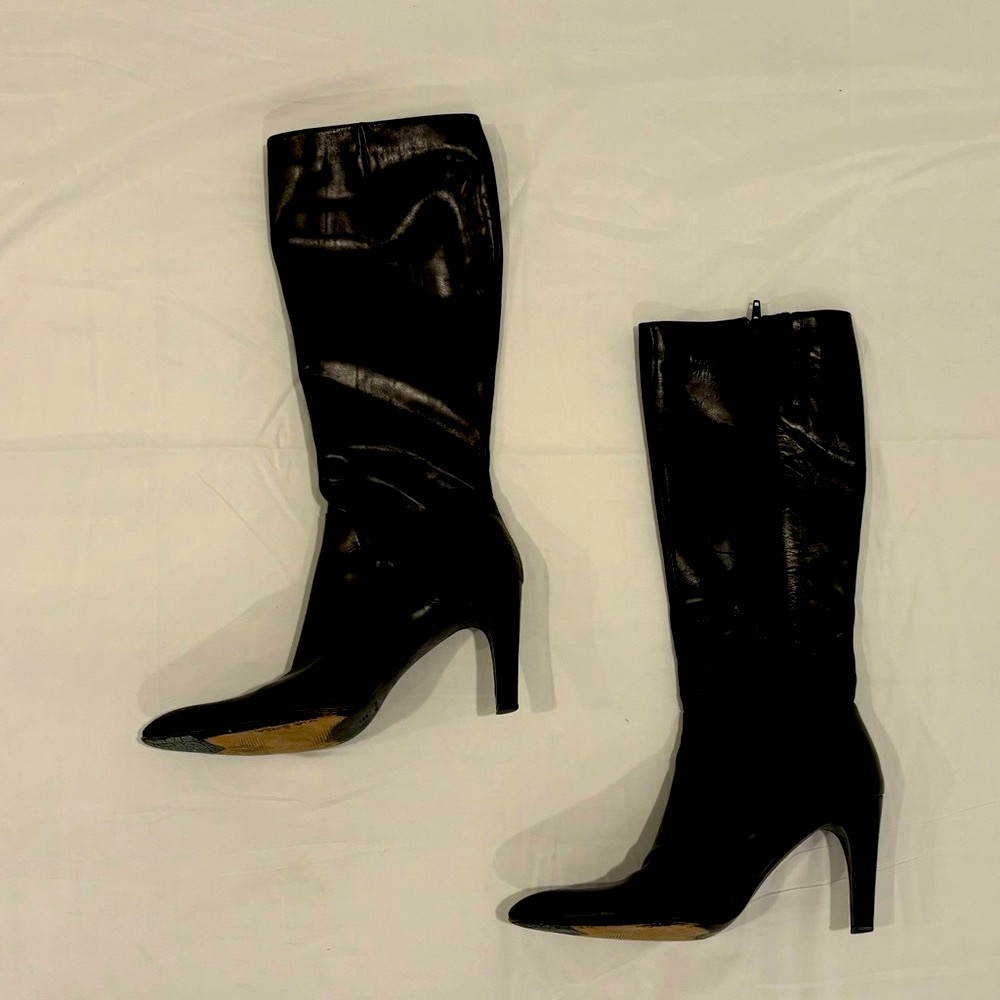 Via Spiga Black Leather Knee-High Heeled Boots